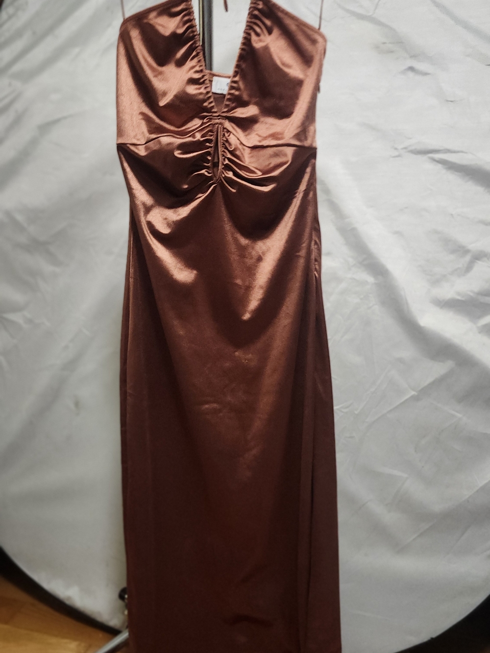 Satin Ruched Slip Dress in Copper